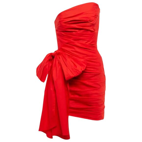 Oscar De La Renta Red Cotton Strapless Mini Dress Size 4 NWT - Picture 1 of 6